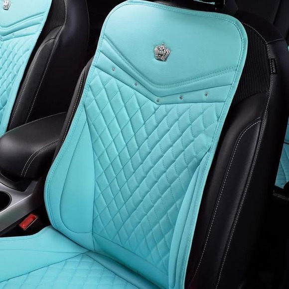 Car Seat Covers Full Set - Universal Fit,‎ Quilted, Crown Logo, Light Blue - Picture 2 of 3
